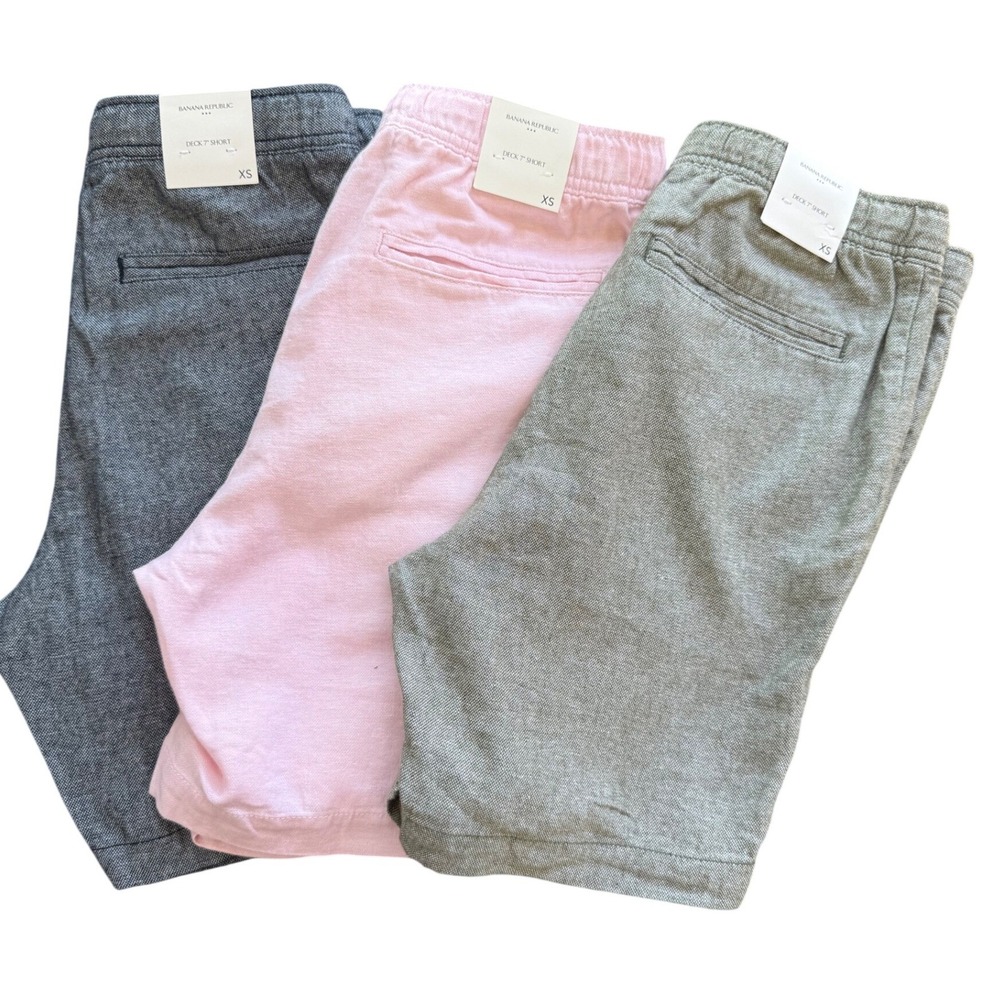 NWT Banana Republic Mens Deck 7 Inch Linen Blend Shorts XS Pink Grey Green lot 3
